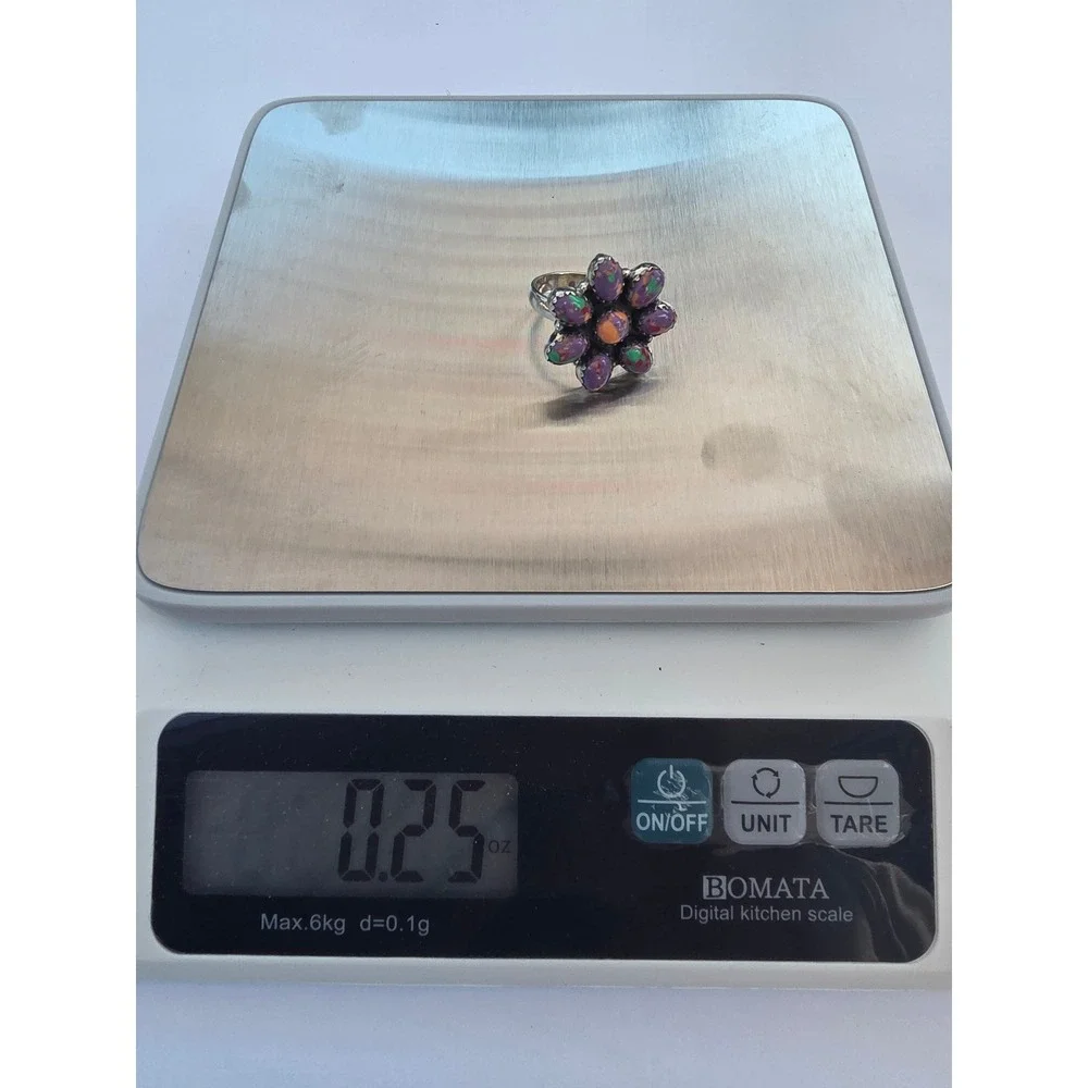 Purple Multi Color Composite Stone Flower Cluster Statement Ring Size 7.5